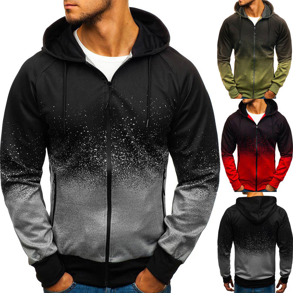 Men's Gradient Print Hooded Zip Sweatshirt Jacket