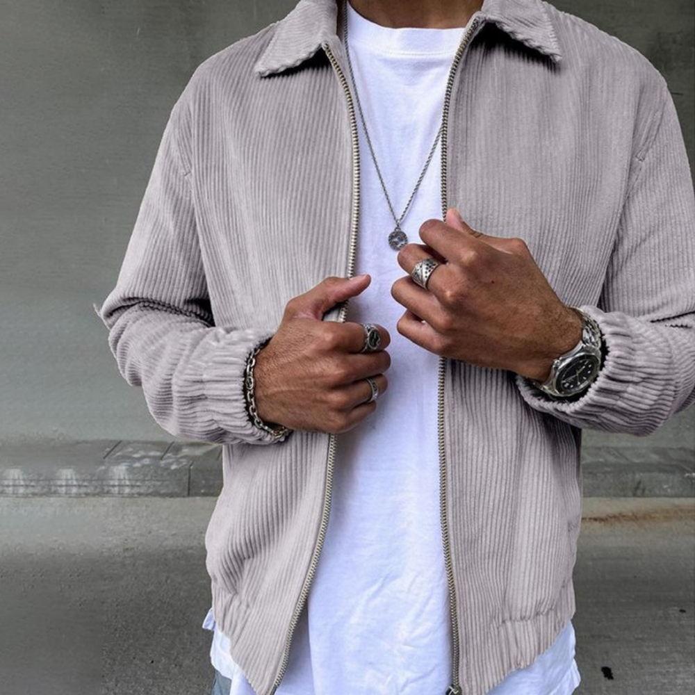 Men's Casual Solid Color Corduroy Zip Jacket