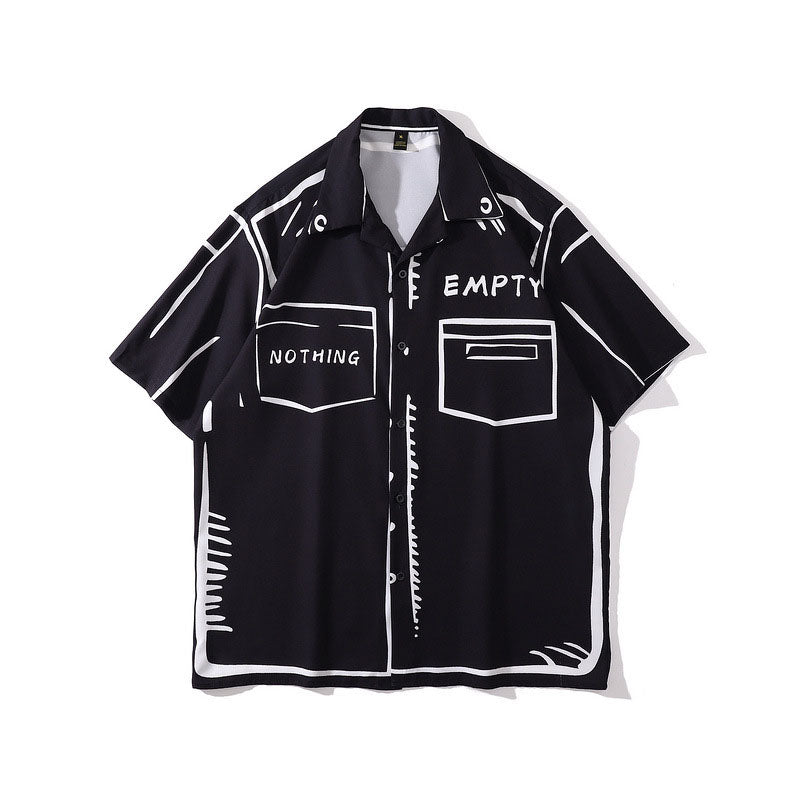 Black And White Comic Style Retro Street Oversize Men's Bowling Shirt