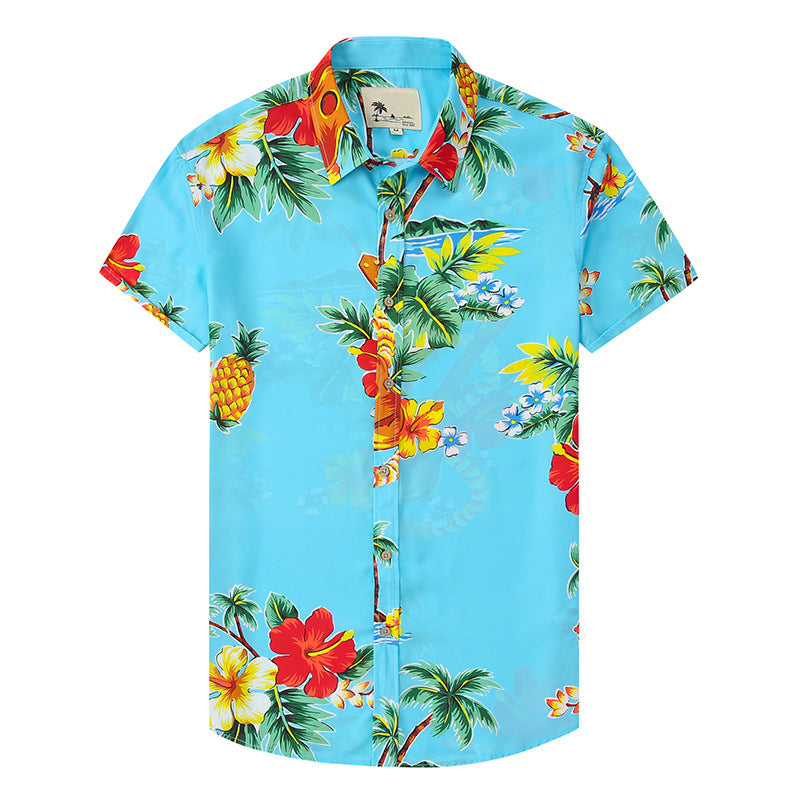 Fashion Hawaiian Blue Violin Print Beach Men's Bowling Shirt